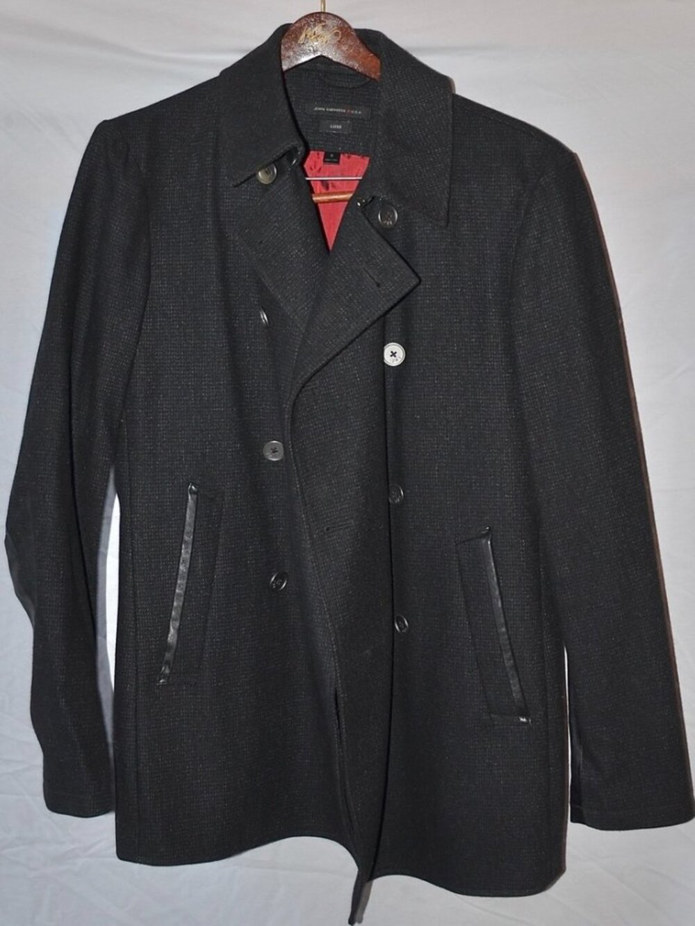 John Varvatos Luxe Peacoat Black Leather Trim Small